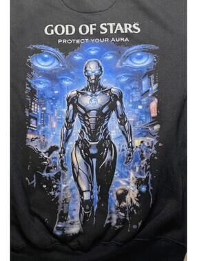 New God Of Stars Protect Your Aura Cyberpunk Hoodie Black  Med